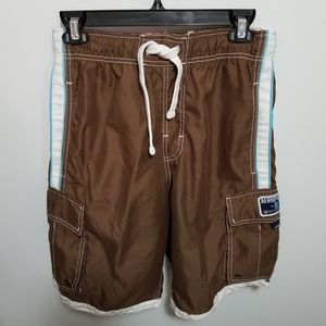 Aeropostale Drawstring 10" Inseam Cargo Swim Trunks Brown Men's Size Small